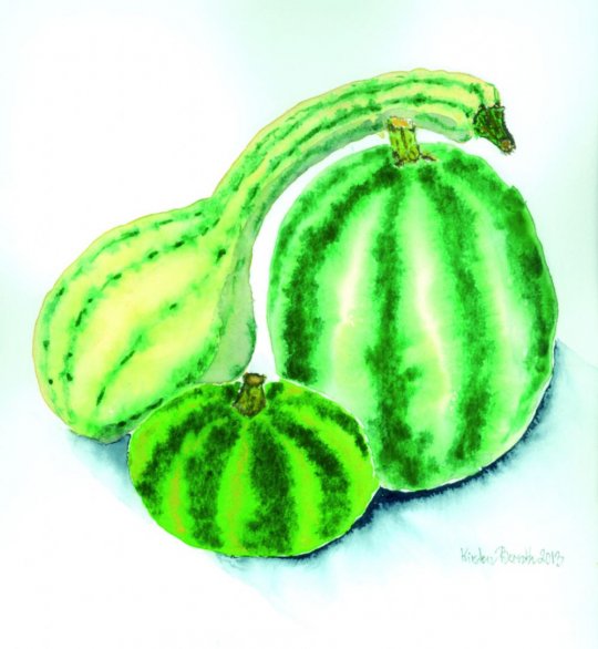 Tre grønne pyntegræskar  2013  23cm x 23cm